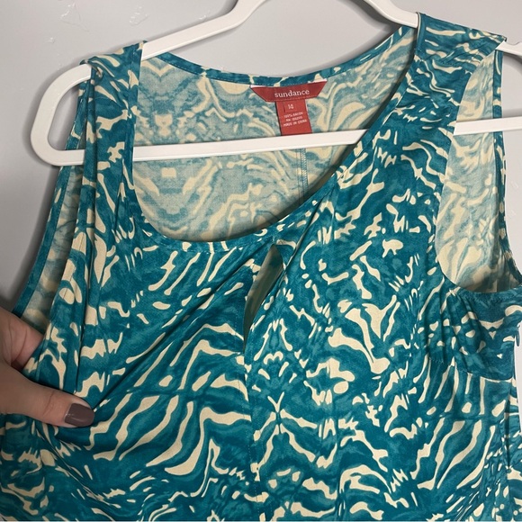 Sundance Blue Waves Sundress 14 Sleeveless Keyhole Neckline Handkerchief Hem - Picture 5 of 7